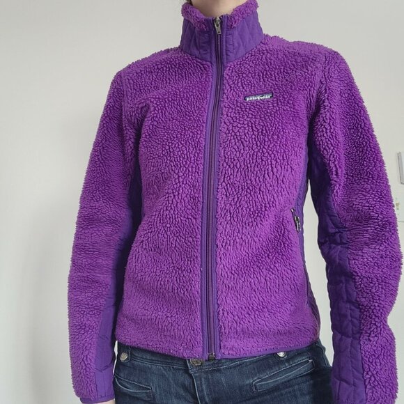 Vintage 90s Patagonia high neck zip-up purple sherpa jacket ✦ size Small ✦ - Picture 2 of 14